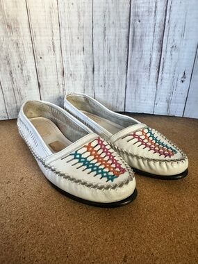Leather Collection Loafers Size 7 Genuine Leather Slip On Vintage Crosshatch